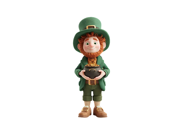 Lucky leprechaun throwing golden coins in front of Avabet Egypt logo with bright green background.